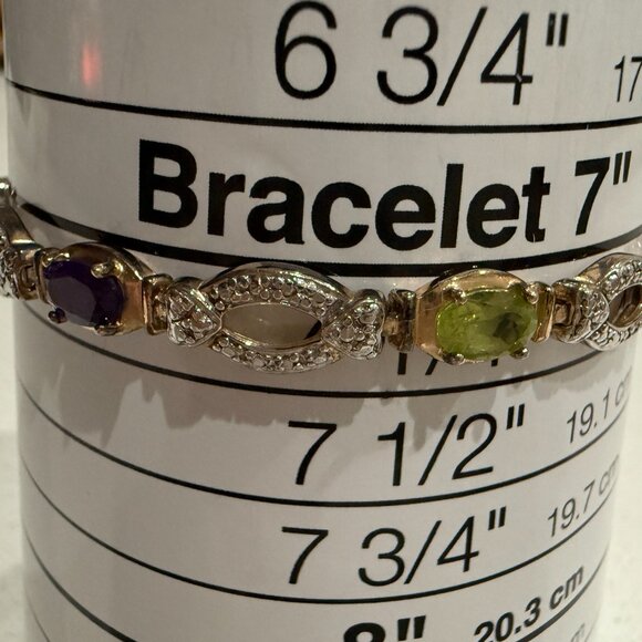 Vintage Sterling Silver and Gemstone Tennis Bracelet - Picture 2 of 9